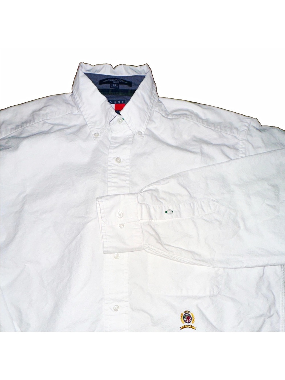 Tommy Hilfiger Men's 15 32-33 White Button Down Long Sleeve Shirt Crest Y2K